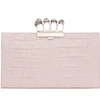 ALEXANDER MCQUEEN FOUR-RING KNUCKLE CLASP CROC EMBOSSED LEATHER CLUTCH - PINK,570584DZT0Y