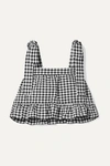 PAPER LONDON EMELY CROPPED RUFFLED GINGHAM COTTON-BLEND SEERSUCKER TOP