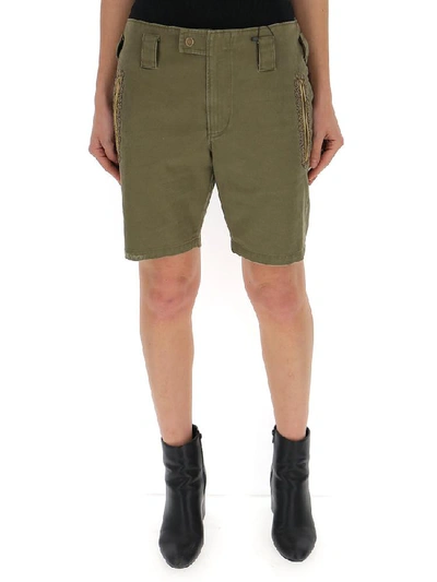 Saint Laurent Embroidered Cotton-blend Shorts In Verde