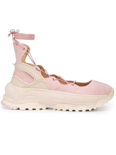 Coach Lace-up Leather Ballerina Platform Sneakers In Blossom