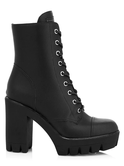 Giuseppe Zanotti Combat Boots In Black Leather In Nero