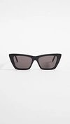Saint Laurent Mica Cat-eye Acetate Sunglasses In Shiny Black/grey Green