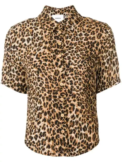 Nanushka Clare Leopard-print Stretch Plissé-jersey Shirt In White