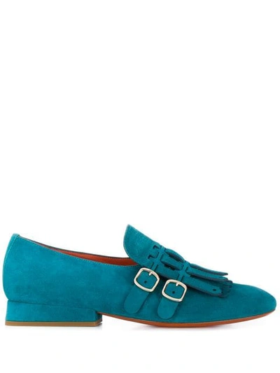 Santoni Double Buckle Fringe Loafers In Blue