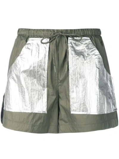 Ganni Mica Colorblock Tech Shorts In Green