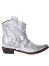 CORAL BLUE SILVER FABRIC TEXAN VINTAGE ANKLE BOOTS,10878071