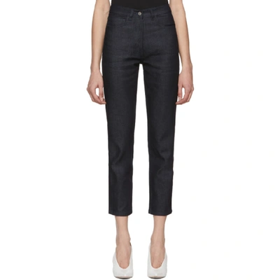 A_plan_application A-plan-application Indigo Straight Cropped Jeans In Denim Wash