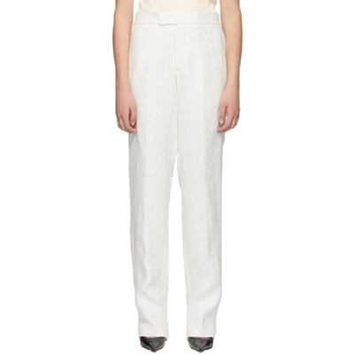 Helmut Lang White Slim Linen Trousers In Natural Whi