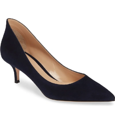Gianvito Rossi Pointed Toe Pump In Denim Suede