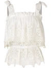 Dolce & Gabbana Tie-shoulder Broderie-anglais Cotton-blend Top In White