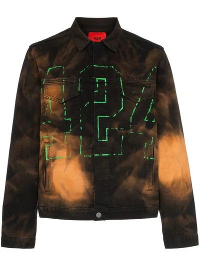 424 Logo Embroidered Ombre Effect Denim Jacket In Black