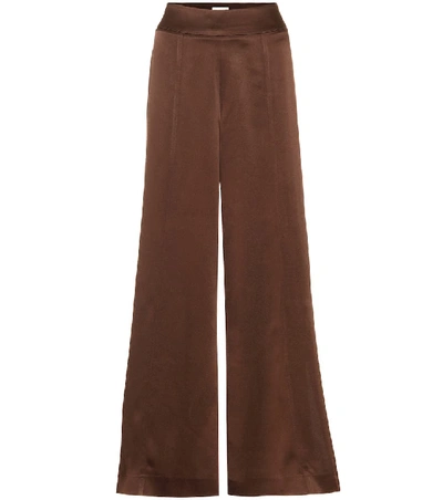 Arje Naia High-rise Wide-leg Satin Trousers In Brown