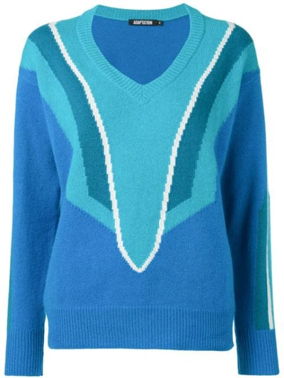 Adaptation Patterned V-neck Jumper - 蓝色 In Azure