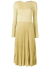 RALPH LAUREN RALPH LAUREN COLLECTION LUREX KNIT PLEATED DRESS - 金色