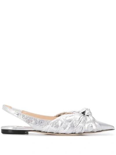 Jimmy Choo Silver Annabell Slingback Flat Pumps