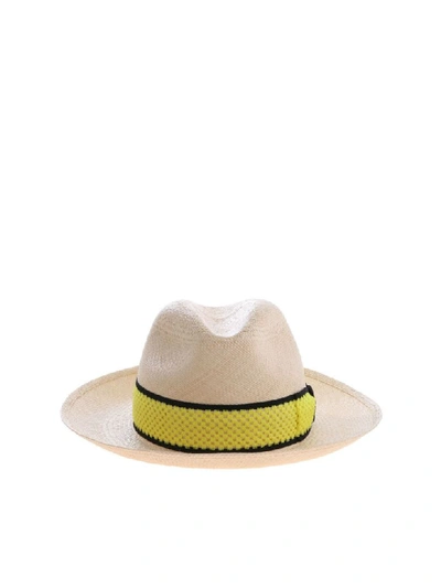 Borsalino Quito Panama Straw Hat With Fluo Ribbon In Beige