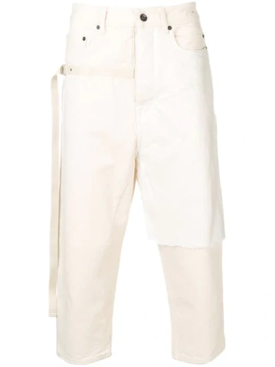 Rick Owens Drkshdw Ripped Detail Cropped Trousers In Neutrals