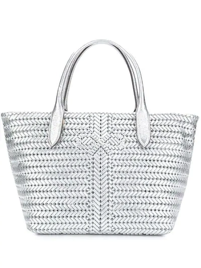 Anya Hindmarch The Neeson Tote In Silver Crinkled Metallic Calfskin