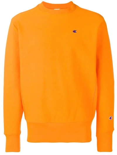 Champion Logo-embroidered Crewneck Cotton Jumper In Orange