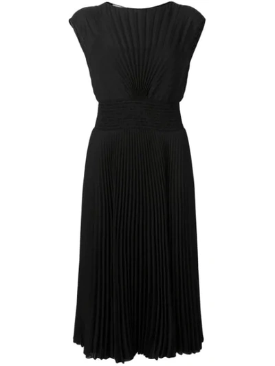 Prada Pleated Midi Dress In Black