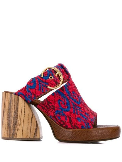 Chloé Tapestry Platform Sandals In Red