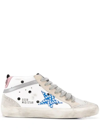 Golden Goose Mid Star Dot Leather/suede Wing-tip Trainers In White/dot Blue
