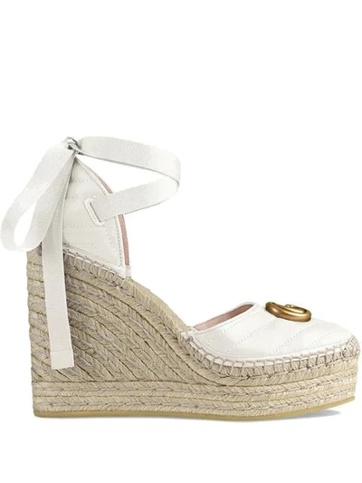 Gucci Palmyra Leather Platform Espadrille Wedges In White