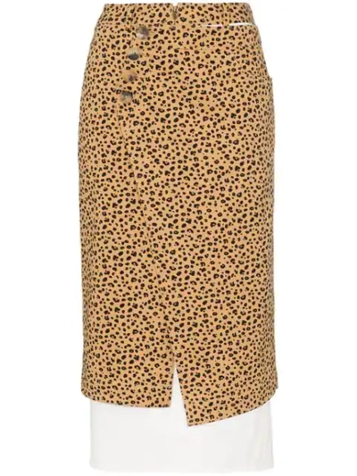 Rejina Pyo Leopard Print High-waisted Double Layer Cotton Skirt In Brown
