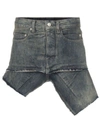 RICK OWENS ASYMMETRIC HEM DENIM MINI SKIRT