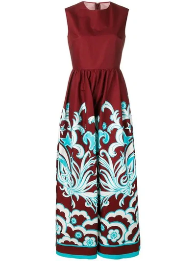 Valentino Sleeveless Printed Wide-leg Jumpsuit In Red