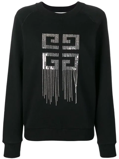 Givenchy Logo Cotton Jersey Sweatshirt W/ Fringe In Black/silver