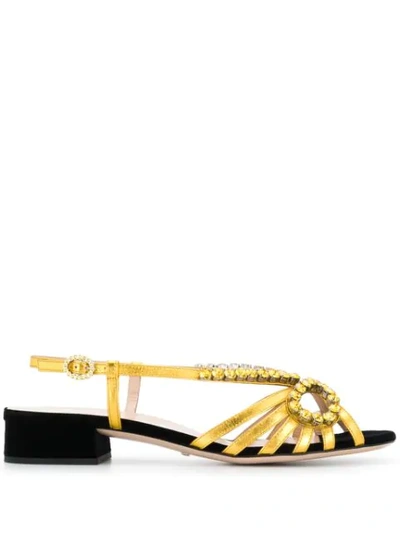Gucci Crystal-embellished Leather Sandals In Gold