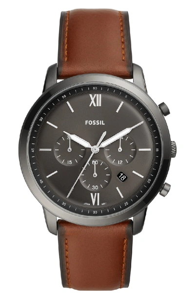 Fossil Mens Neutra Chrono Gray Case With Brown Leather Strap In Brown/grey/smoke