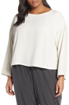 Eileen Fisher Plus Size Boat-neck Bracelet-sleeve Silk Crepe Crop Top In Bone