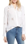 Rails Charli Embroidered Star Button-down Blouse In White With Rosegold Star