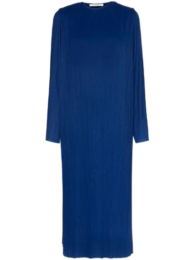 Givenchy Long-sleeved Pleated Midi Dress In 401 Dark Blue