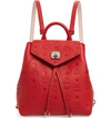 Mcm Essential Monogram Leather Small Backpack - Green In Viva Red