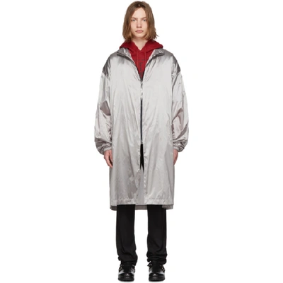 Raf Simons Silver Reversible Hooded Shell Coat In 00080 Grey
