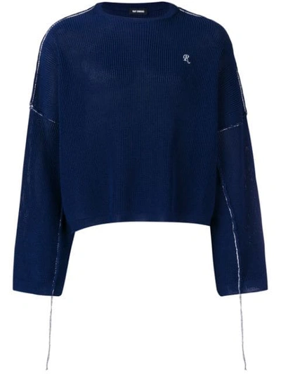Raf Simons Embroidered Tech Knit Cropped Jumper In Blue
