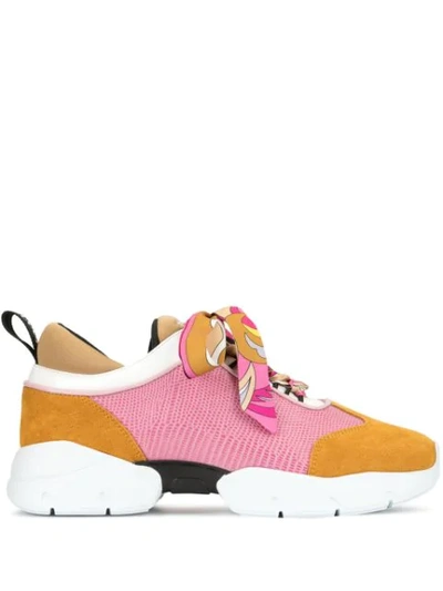 Emilio Pucci Embossed Mesh And Suede Trainers In Pink