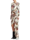 GIVENCHY Long Sleeve Printed Asymmetrical Silk Dress