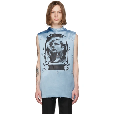 Raf Simons Graphic Print Hoop Embellished Sleeveless Satin T-shirt In 00041 Lgtbl