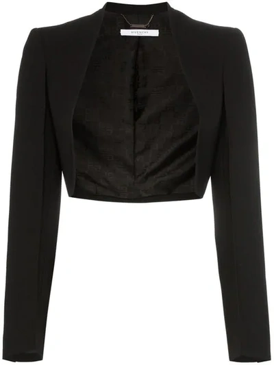 Givenchy Cropped Felt-trimmed Grain De Poudre Wool Blazer In Black