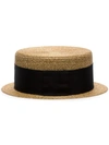 SAINT LAURENT metallic gold and black small straw boater hat