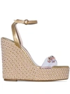 SOPHIA WEBSTER METALLIC GOLD DINA 140 LEATHER WEDGE SANDALS