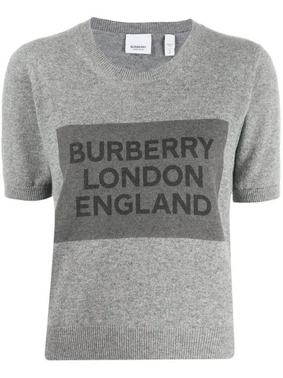 Burberry 短袖徽标装饰羊绒上衣 In Grey
