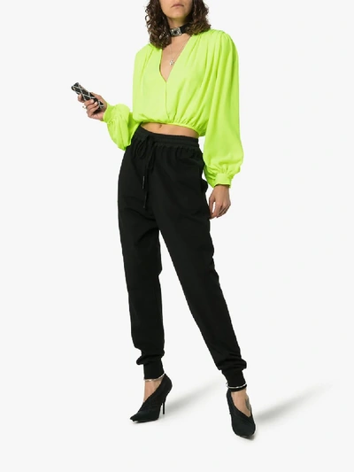 Off-white Cropped Neon Crepe Blouse In Yellow