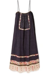 ULLA JOHNSON NARA STUDDED EMBROIDERED LINEN AND COTTON-BLEND DRESS