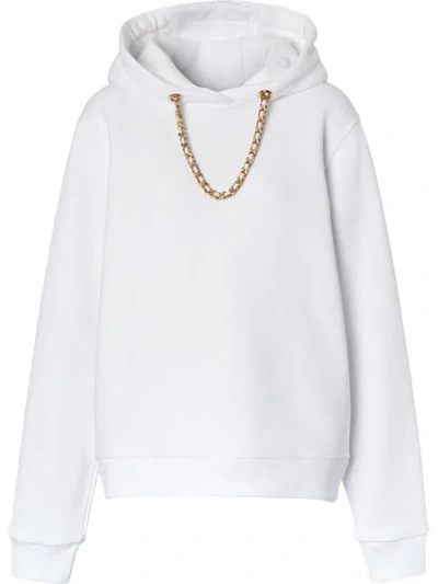 Burberry Chain Detail Cotton Oversized Hoodie In White