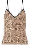 ANINE BING LACE-TRIMMED SNAKE-PRINT SILK-CHARMEUSE CAMISOLE